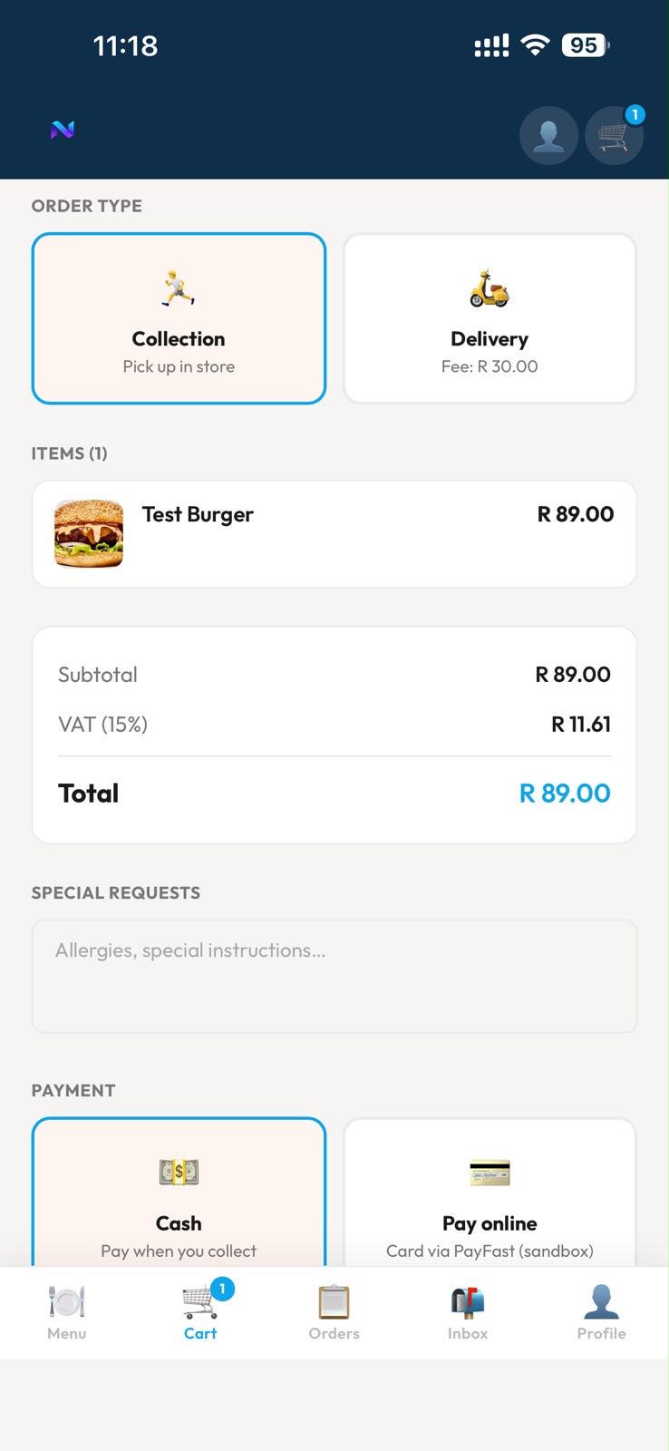 Mobile checkout screen