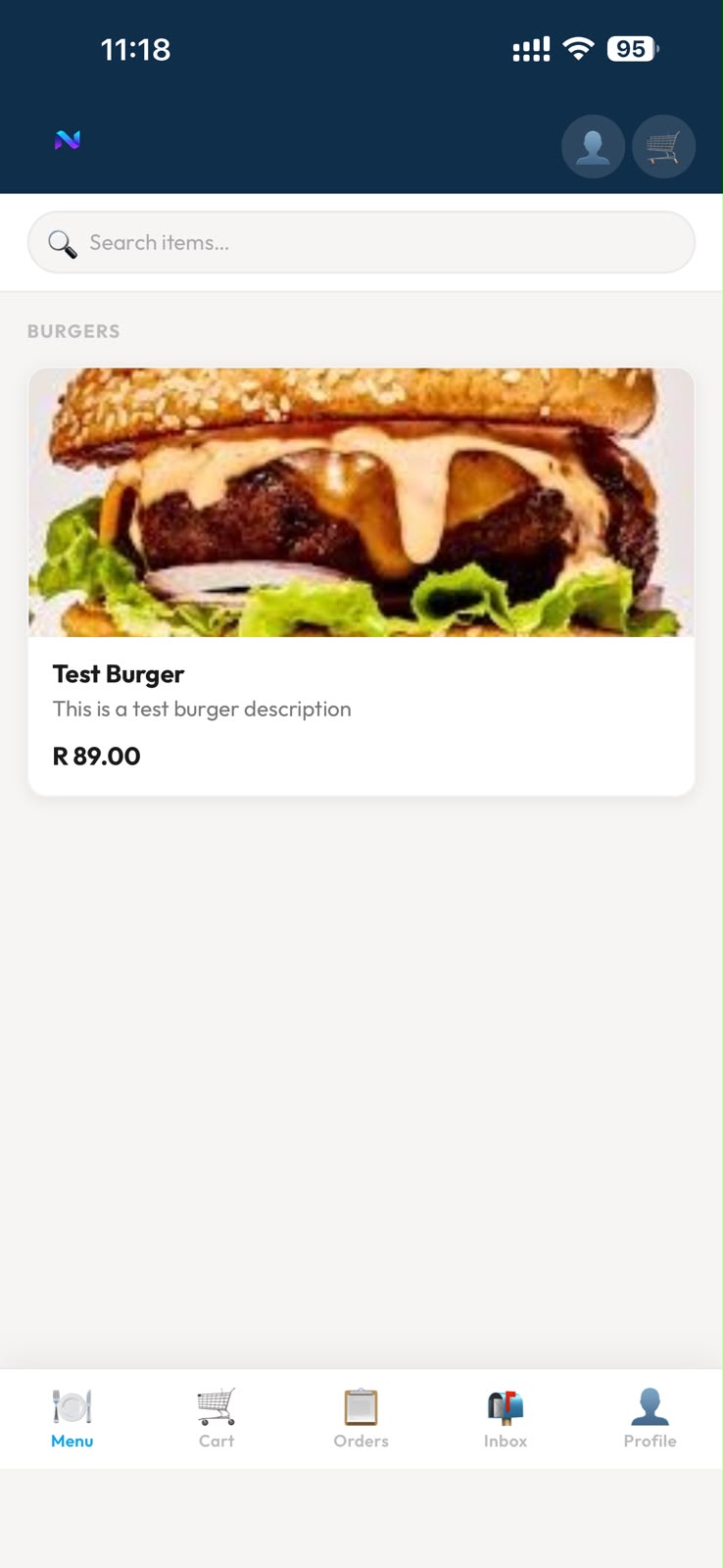 Mobile menu browsing screen